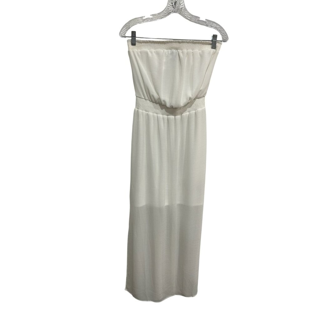Mossimo White Strapless Elasticized Bodice Maxi Dress Small Dressy Flowy